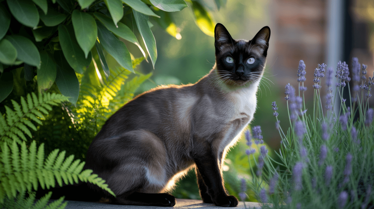 Chat observateur dans un jardin verdoyant