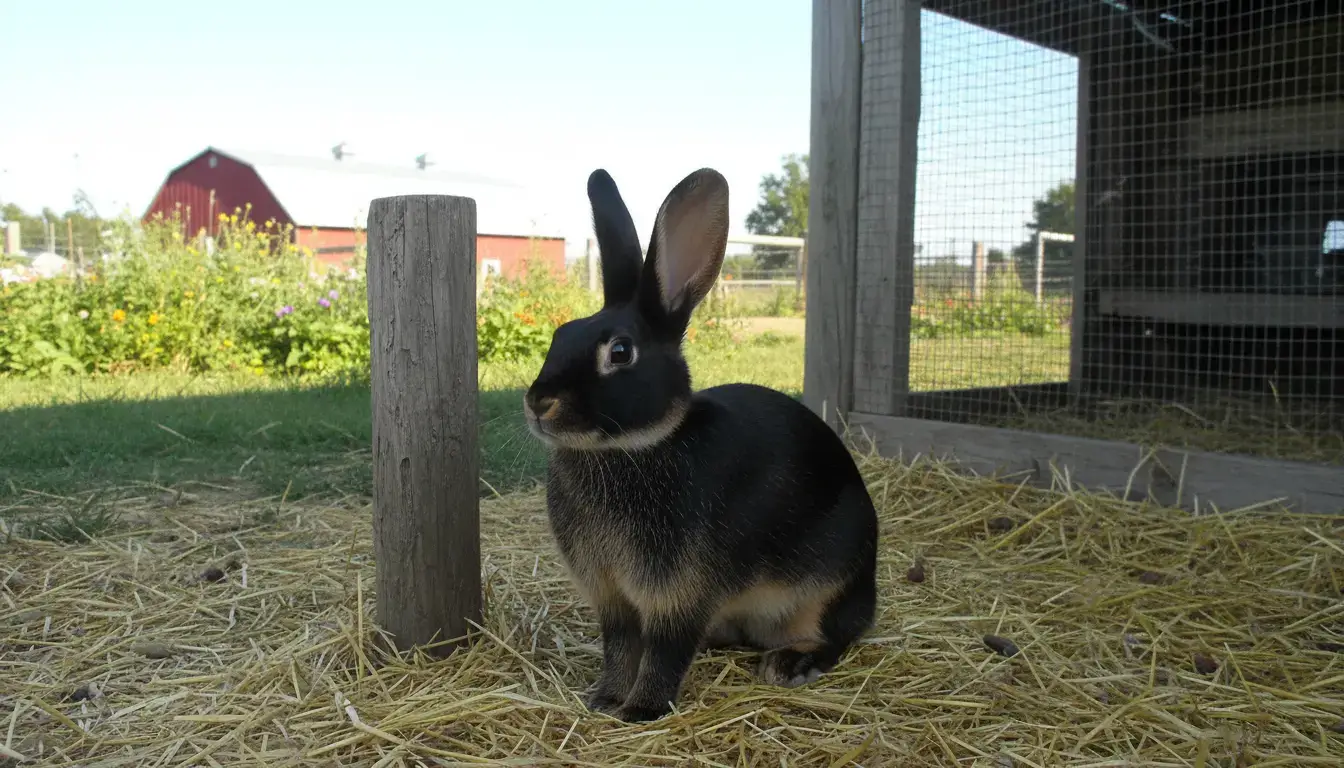 this lapin standing in a farmyard