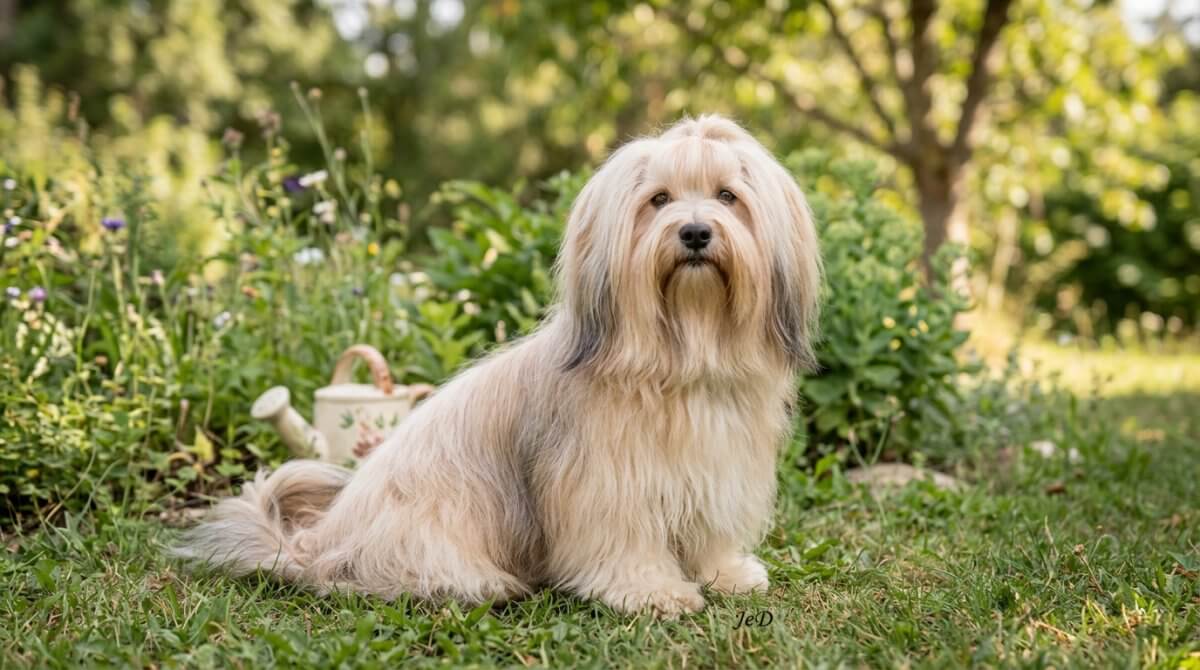 petit chien lion dans un jardin