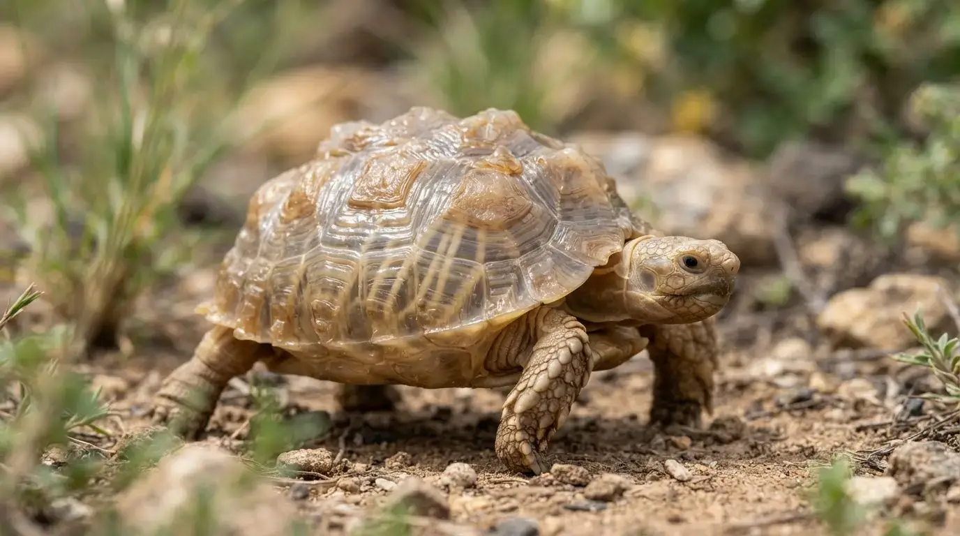 rare translucent sulcata tortoise with abnormal shell appearance