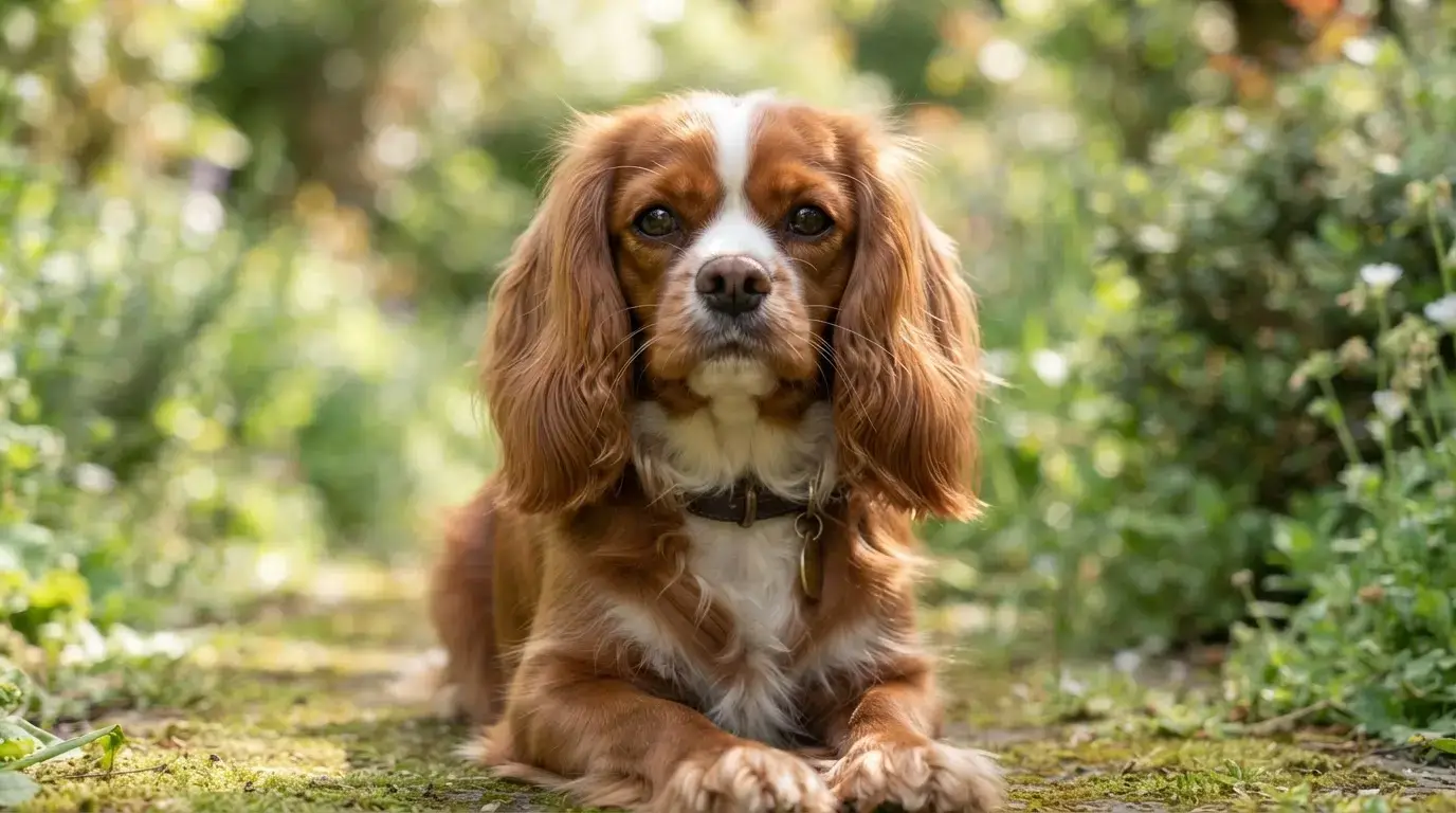 Red Cavalier King Charles Spaniel portrait with silky coat